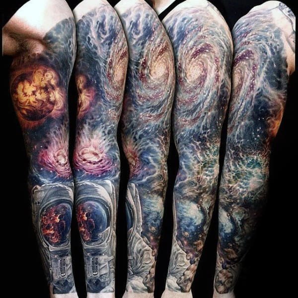 Unique Mens Astronaut Outer Space Full Sleeve Tattoo