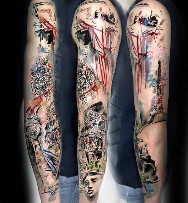 Unique Mens Big Ben Full Arm Tattoos