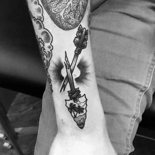 Unique Mens Broken Arrow Tattoos On Outer Forearm