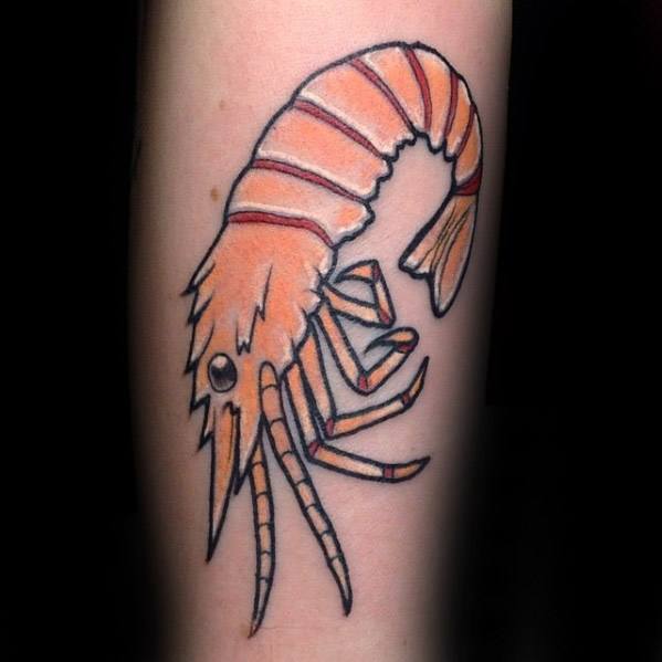 Unique Mens Forearm Orange Shrimp Tattoos