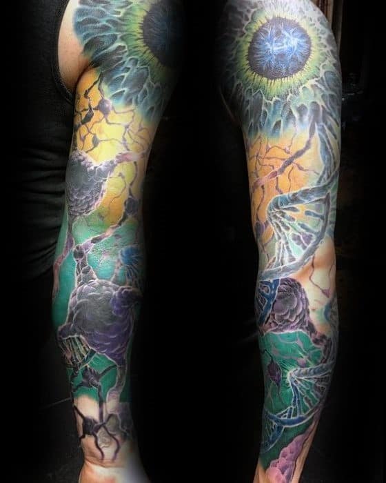Unique Mens Full Arm Sleeve Neuron Themed 3d Realistic Tattoos