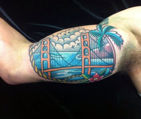 Unique Mens Golden Gate Bridge Bicep Tattoos