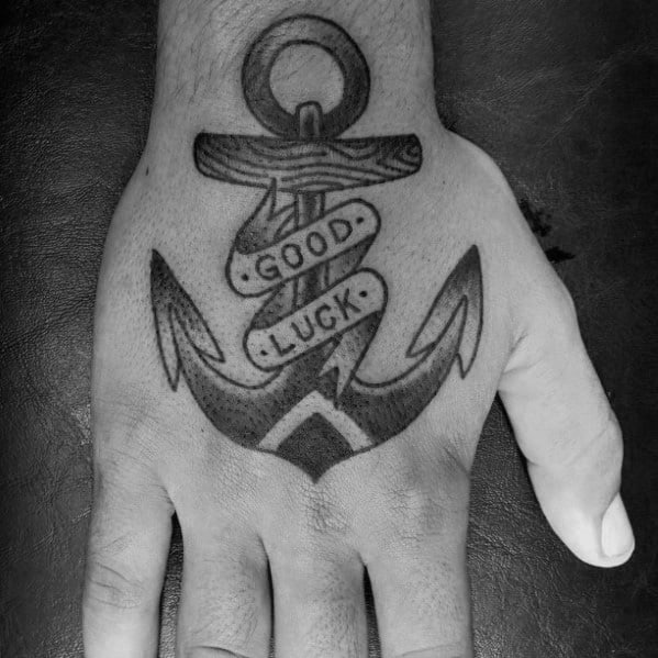 Unique Mens Good Luck Tattoos With Anchor And Banner Design