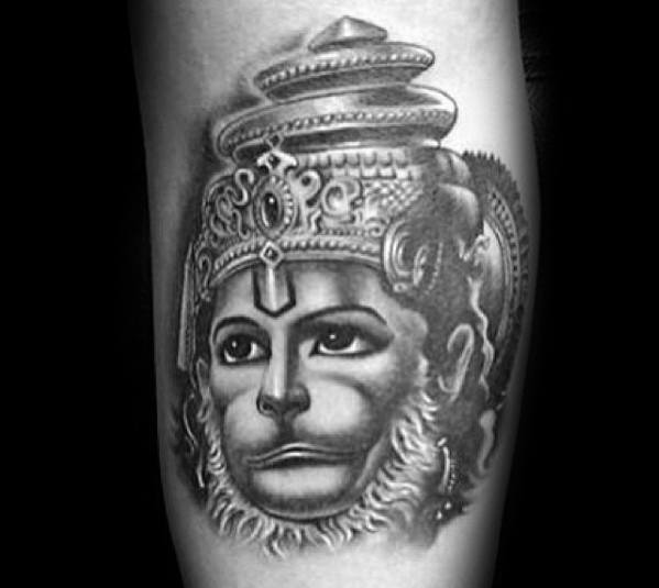 Unique Mens Hanuman Tattoos On Leg Calf