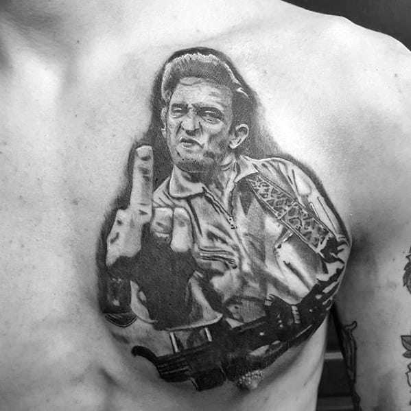 Unique Mens Johnny Cash Tattoos On Upper Chest