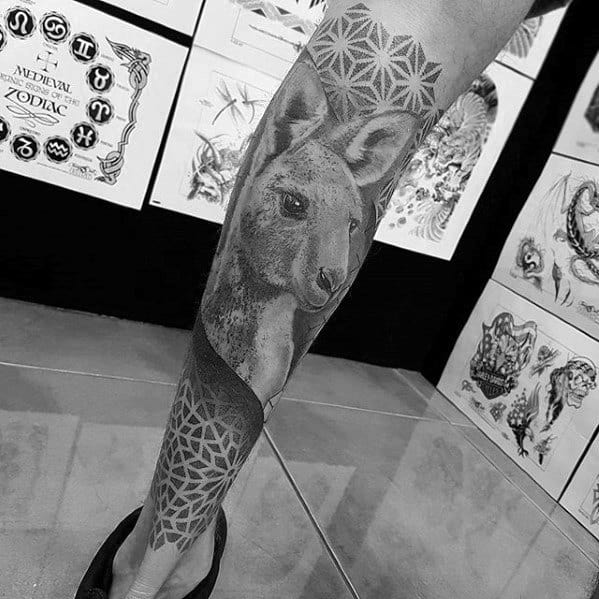 Unique Mens Kangaroo Geometric Leg Sleeve Tattoos