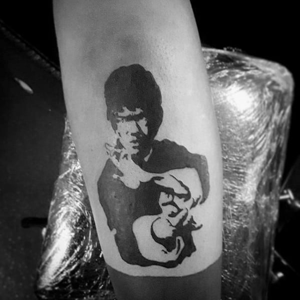 Unique Mens Negative Space Forearm Black Ink Bruce Lee Tattoos