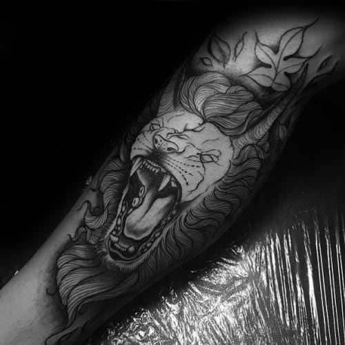 Unique Mens Neo Traditional Lion Tattoos