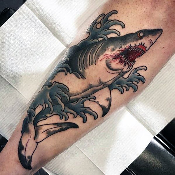 Unique Mens Neo Traditional Shark Tattoos