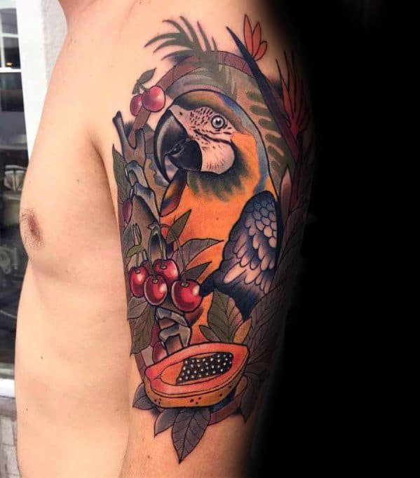 Unique Mens Parrot Tattoos Half Sleeve