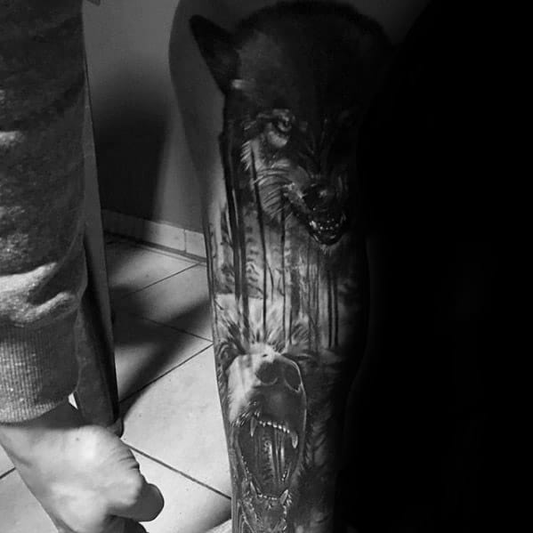 Unique Mens Sick Wolf Tattoos Full Leg Sleeve