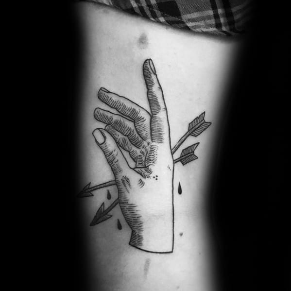 Unique Mens Small Arrows Through Hand Arm Tattoos