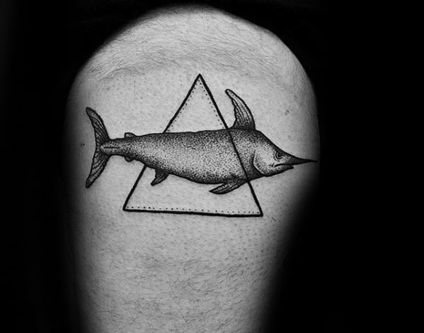 Unique Mens Small Geometric Thigh Swordfish Tattoos