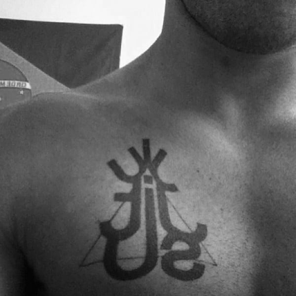 Unique Mens Triangle Jiu Jitsu Typography Tattoo On Chest