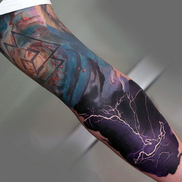 Unique Mens Ultra Realistic Forearm Thunderstorm Tattoos