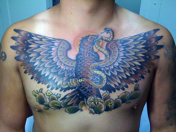 Unique Mexican Eagle Male Chest Tattoo