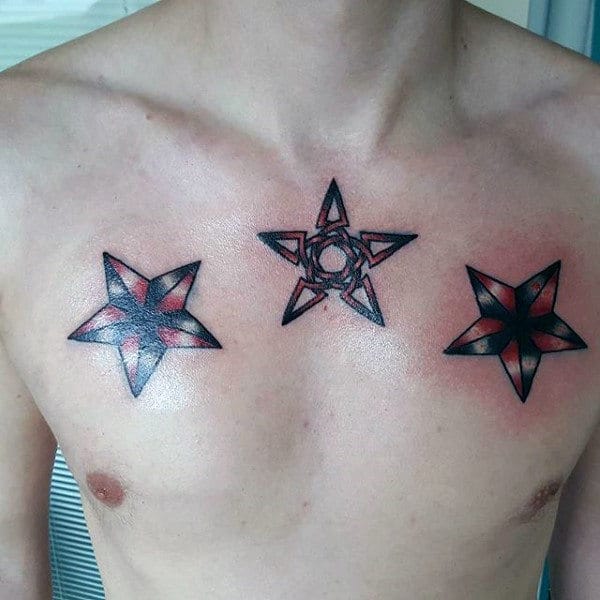 Unique Nautical Star Chest Male Tattoos