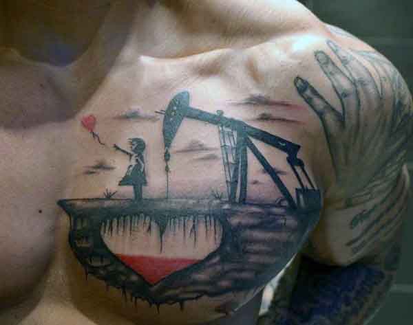 Unique Oilfield Male Chest Tattoos