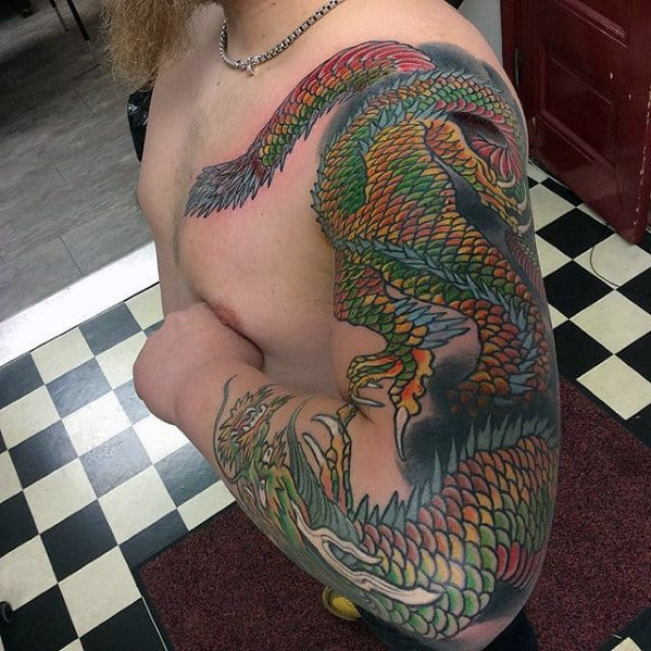 Unique Outer Full Arm Dragon Tattoos For Men