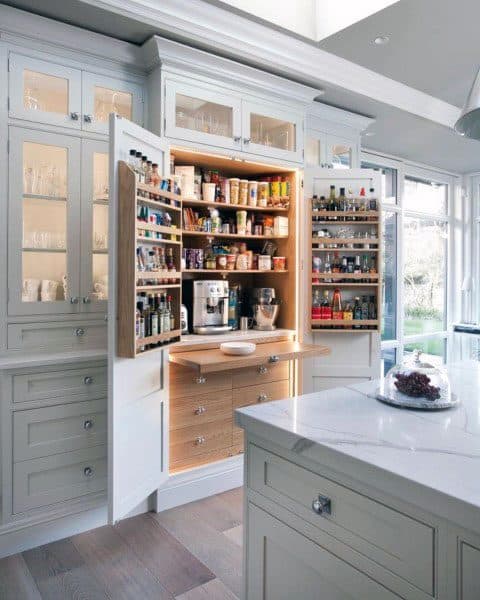 unique pantry in gray cabinet kitchen 