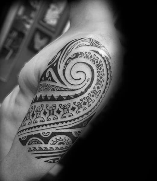 Unique Pattern Polynesian Tribal Male Arm Tattoos