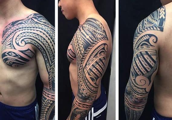 Unique Polynesian Guys Tribal Sleeve Tattoo Ideas