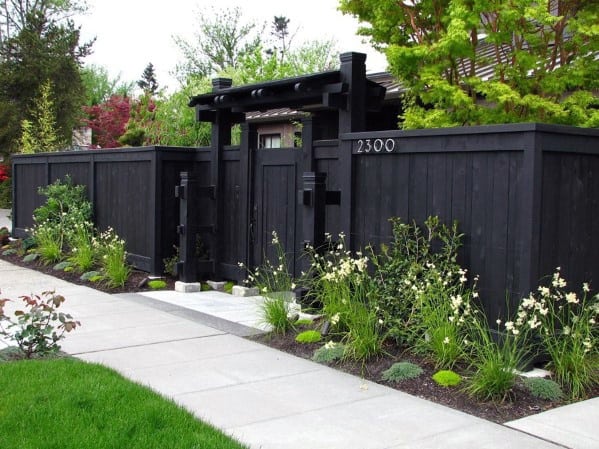 black privacy fence with asian style gate