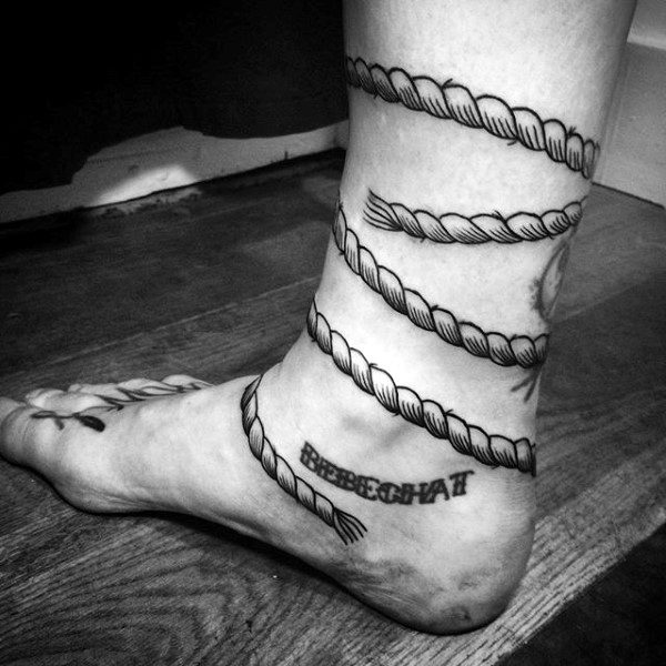 Unique Rope Tattoo Around Male Ankles