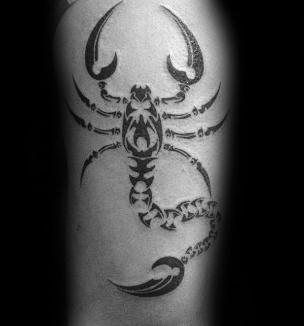 Unique Scorpion Tribal Male Thigh Tattoo Ideas