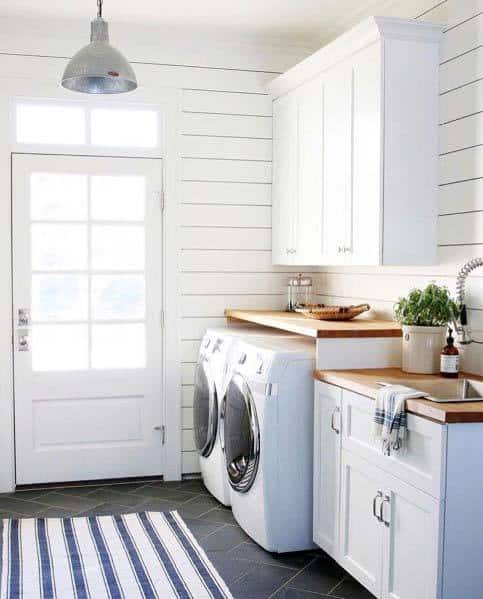 Unique Shiplap Mudroom Wood White Painted Walls