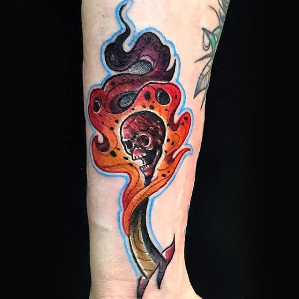 Unique Skull Mens Fire Wrist Tattoo