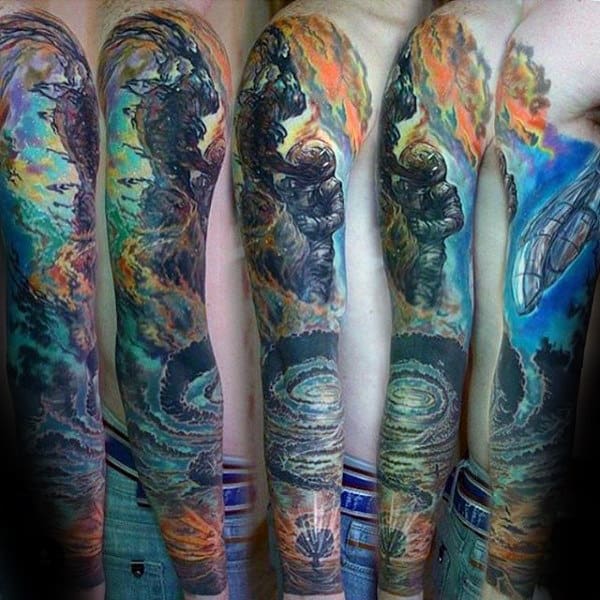 Unique Sleeve Mens Outer Space Tattoo Designs