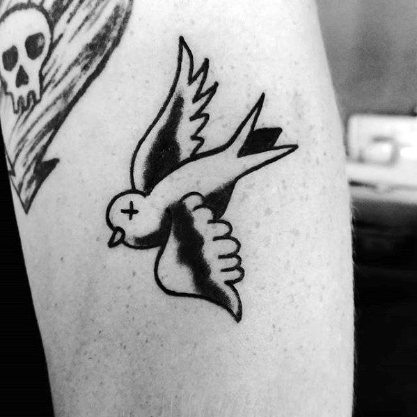 Unique Small Simple Traditional Sparrow Bird Guys Arm Tattoo