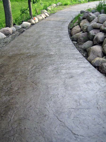 Unique Stained Grey Smooth Concrete Walkway