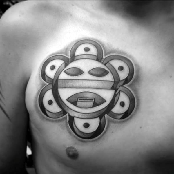 Unique Taino Sun Male Tattoos On Upper Chest