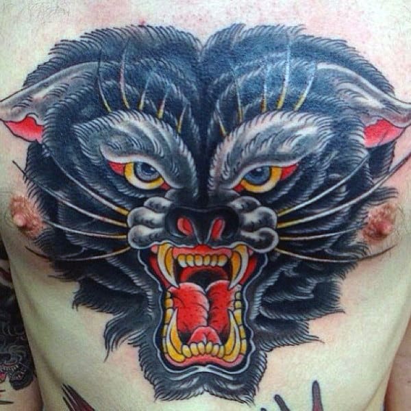 Unique Traditional Chest Wolf Tattoos For Guys