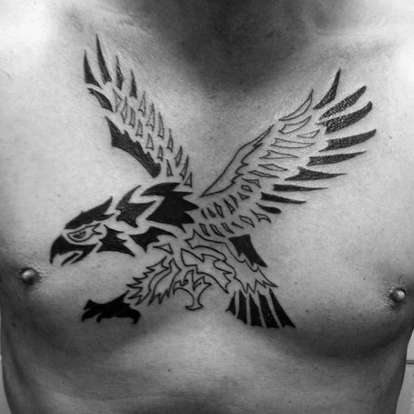Unique Tribal Bird Guys Tattoo Ideas On Chest