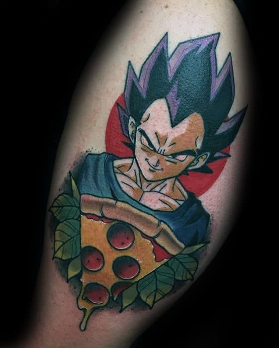 Unique Vegeta Pizza Guys Arm Tattoos