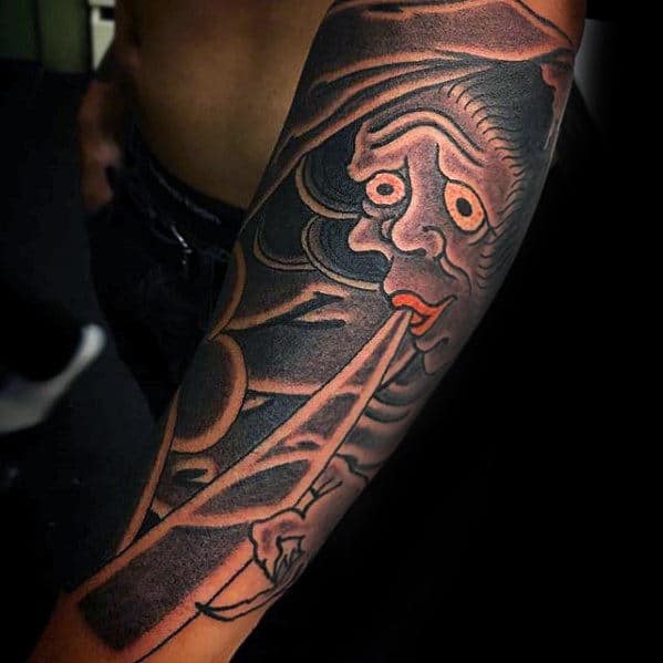 Unique Wind Blowing Cloud Japanese Mens Forearm Sleeve Tattoo