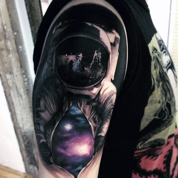 Universe Inside Astronaut Tattoo Mens Upper Arms