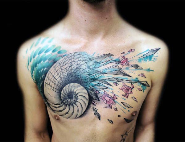 Unusual Swirly Watercolor Tattoo On Chest For Men