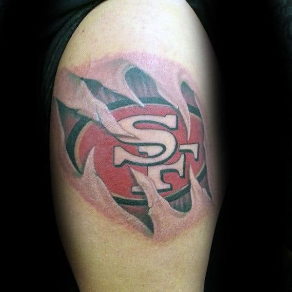 Upper Arm 3d San Francisco 49ers Ripped Skin Logo Tattoos.