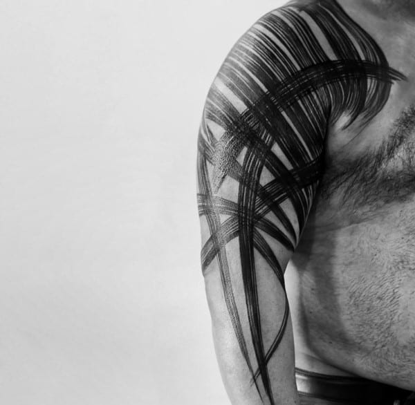 Upper Arm And Shoulder Mens Line Tattoo Design Ideas