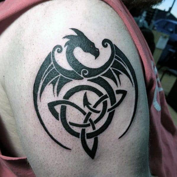 upper-arm-black-ink-tribal-simple-dragon-tattoos-men