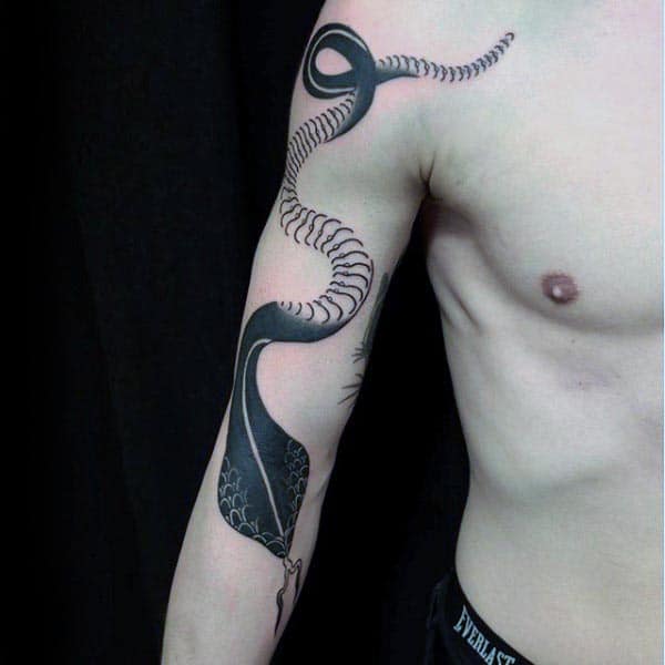 Upper Arm Blackwork Cobra Male Tattoo Designs