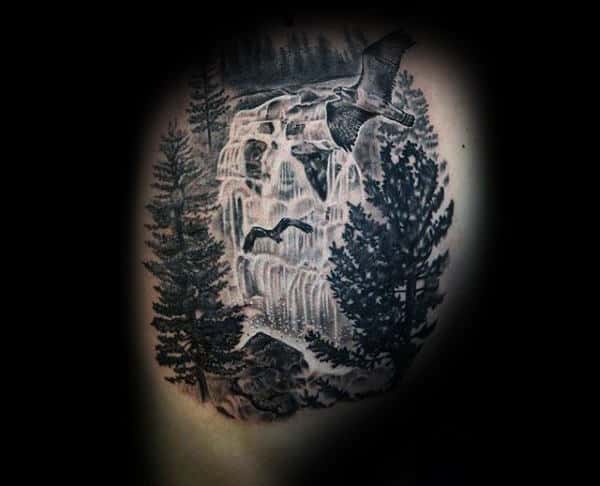 Upper Arm Cool Guys Waterfall Shaded Tattoo Designs