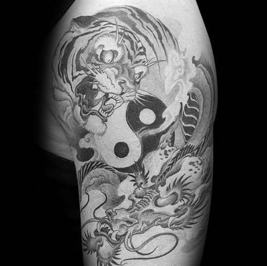 Upper Arm Cool Male Tiger Dragon Tattoo Designs