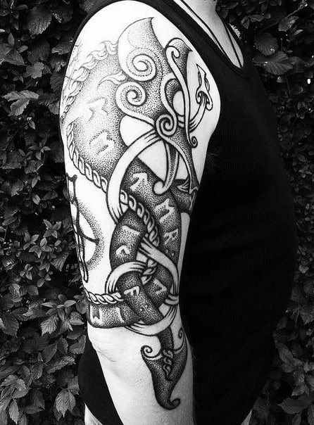 Upper Arm Dotwork Guys Norse Rune Tattoo Inspiration