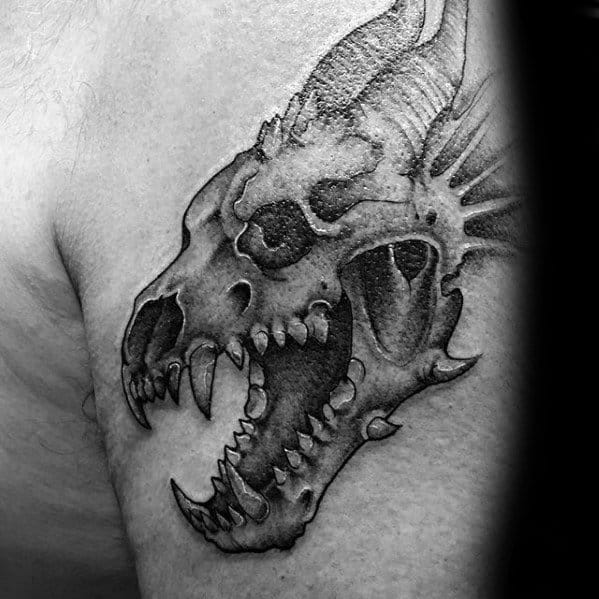 Upper Arm Dragon Skull Tattoos Guys