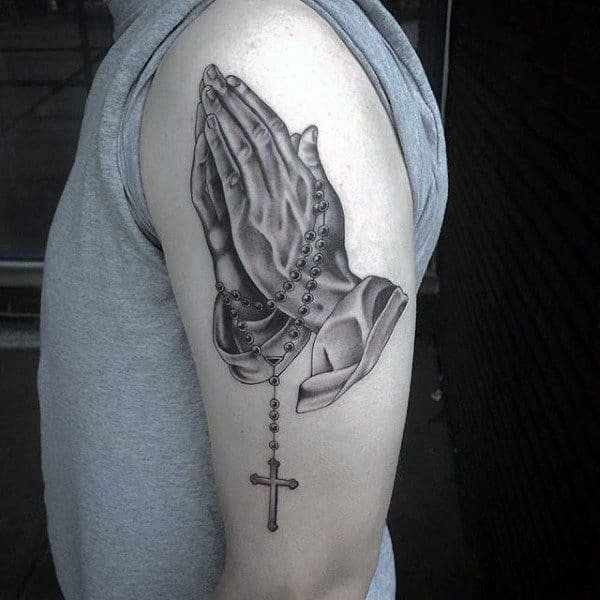 Upper Arm Guys Tattoos With Praying Hands